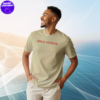 a man in a above average sand colored t-shirt by the asocial chameleon