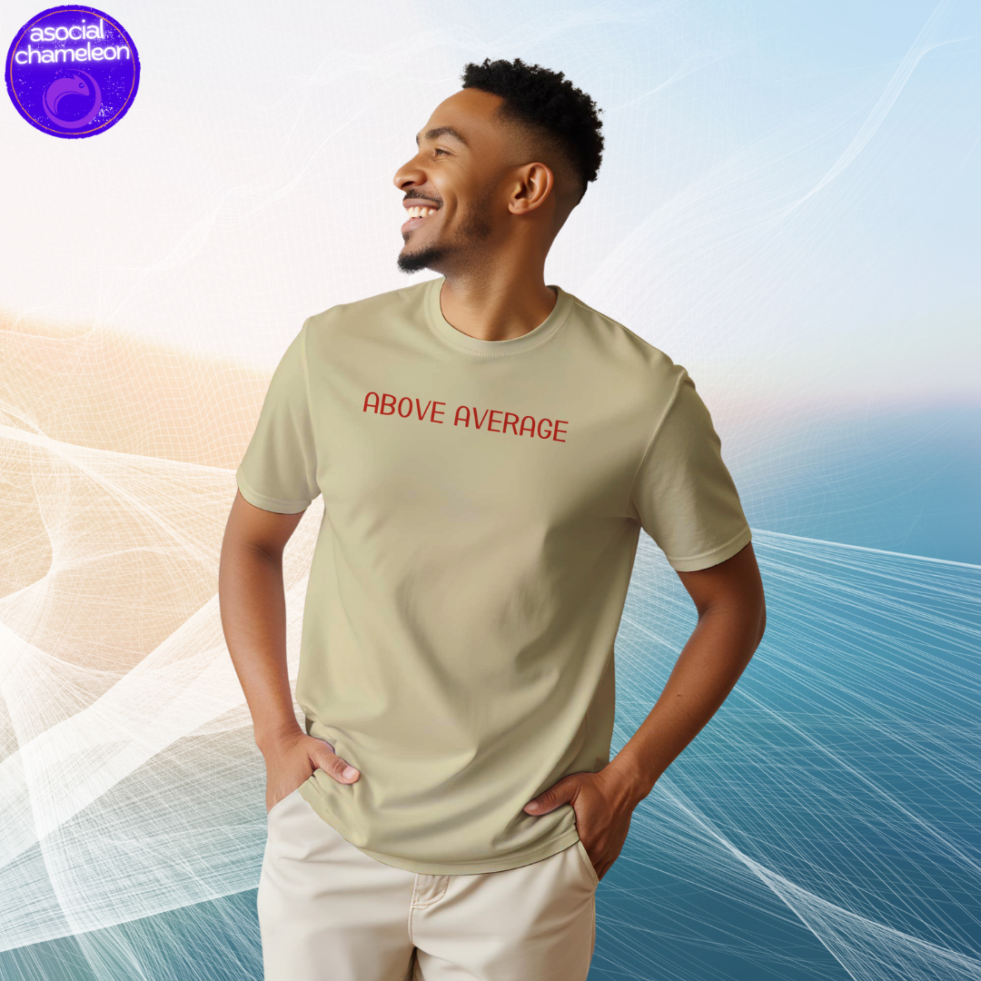 a man in a above average sand colored t-shirt by the asocial chameleon