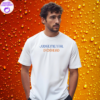 a man in a white judgemental dickhead t-shirt by the asocial chameleon