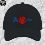 a black hat with a red cock made by asocial chameleon