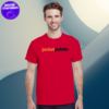 man wearing a jacket potato t-shirt in red