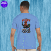 a man with the print the lucky cock on his back made by the asocial chameleon